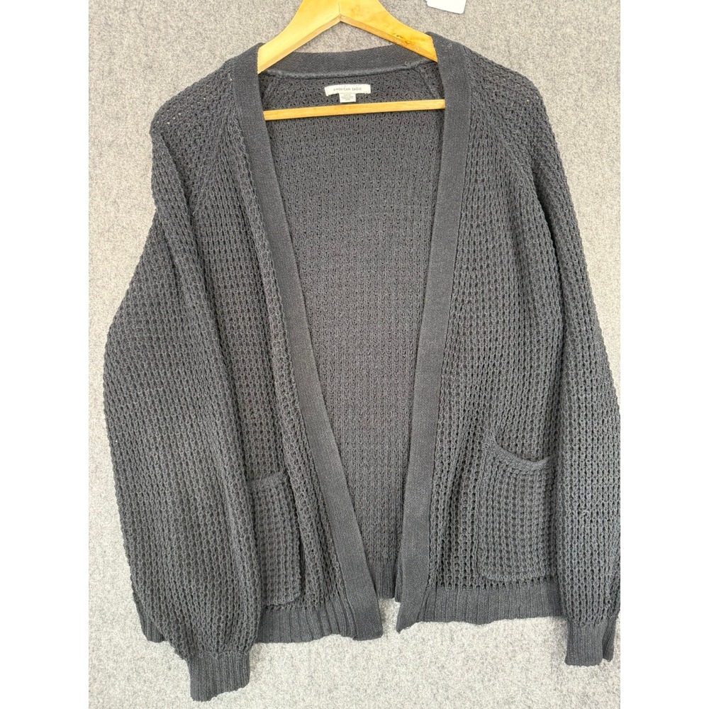 American Eagle Womens Black Open Front Textured Knit Cardigan Sweater Size S